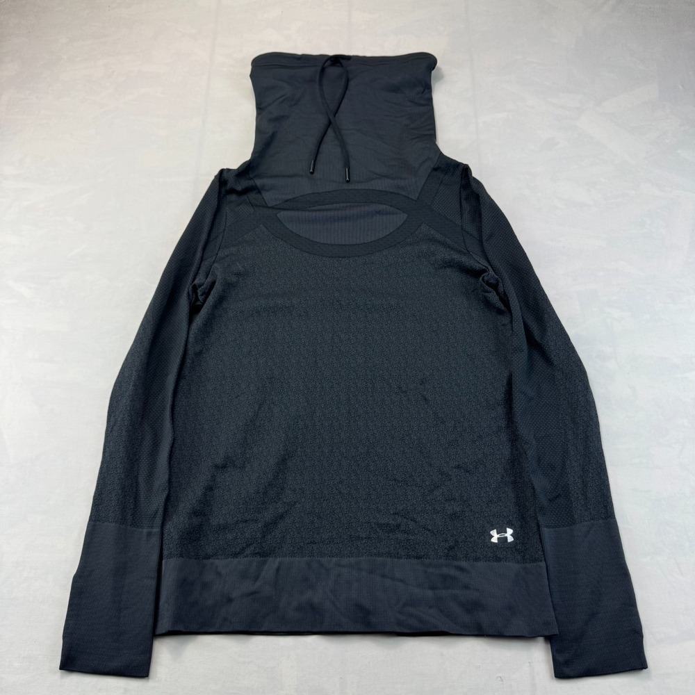 Under Armour Top Womens Medium Black HeatGear Melange Knit Cowl Neck Drawstring